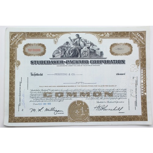 1958 Studebaker-Packard Corporation Stock Certificate - Y0159388 - 50 Shares