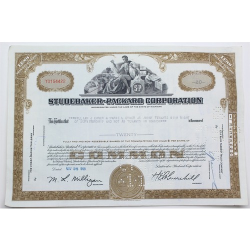 1958 Studebaker-Packard Corporation Stock Certificate - Y0154422 - 20 Shares