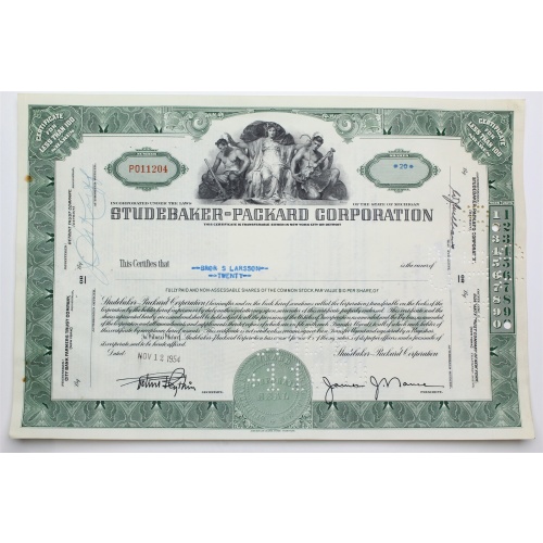 1954 Studebaker-Packard Corporation Stock Certificate - P011204 - 20 Shares