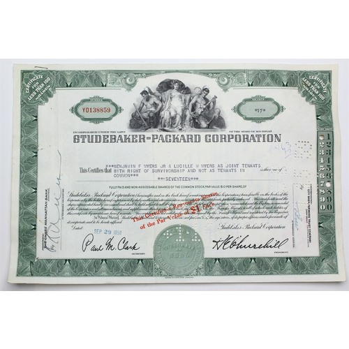 1958 Studebaker-Packard Corporation Stock Certificate - Y0138859 - 17 Shares