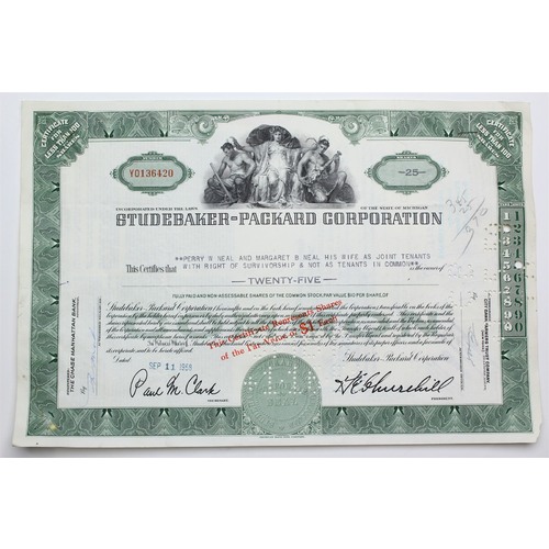 1958 Studebaker-Packard Corporation Stock Certificate - Y0136420 - 25 Shares