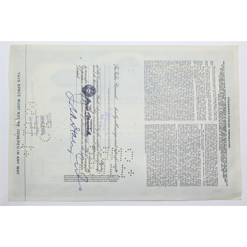 1954 Studebaker-Packard Corporation Stock Certificate - Y02675 - 5 Shares