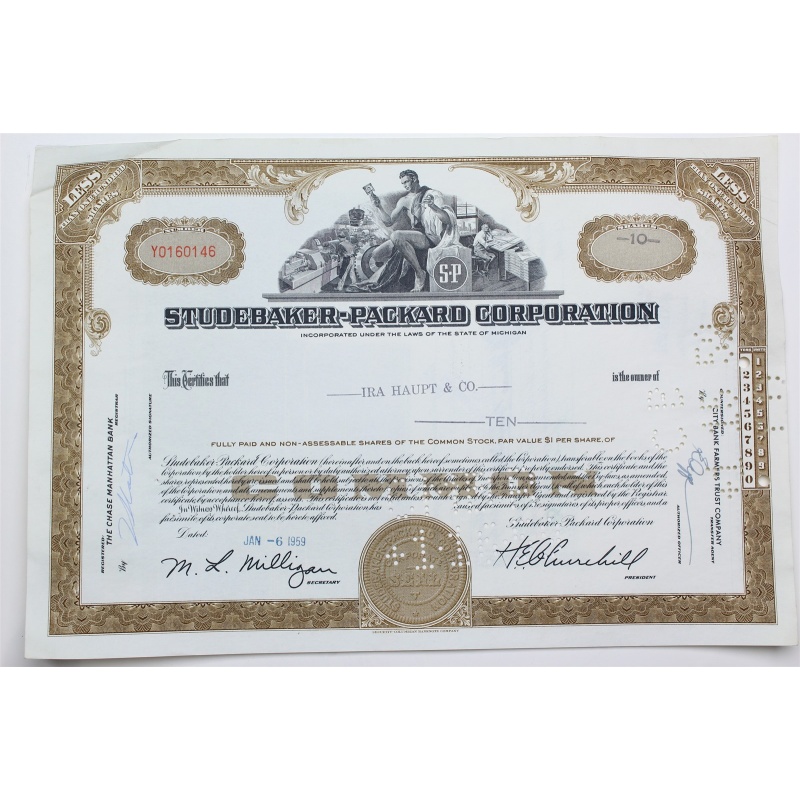 1959 Studebaker-Packard Corporation Stock Certificate - Y0160146 - 10 Shares