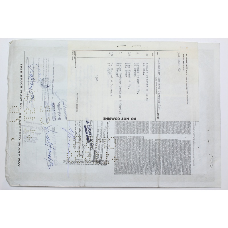 1958 Studebaker-Packard Corporation Stock Certificate - Y0151609 - 50 Shares