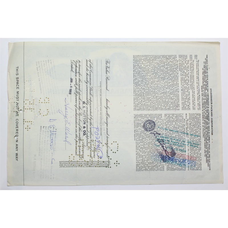 1954 Studebaker-Packard Corporation Stock Certificate - Y029451 - 50 Shares