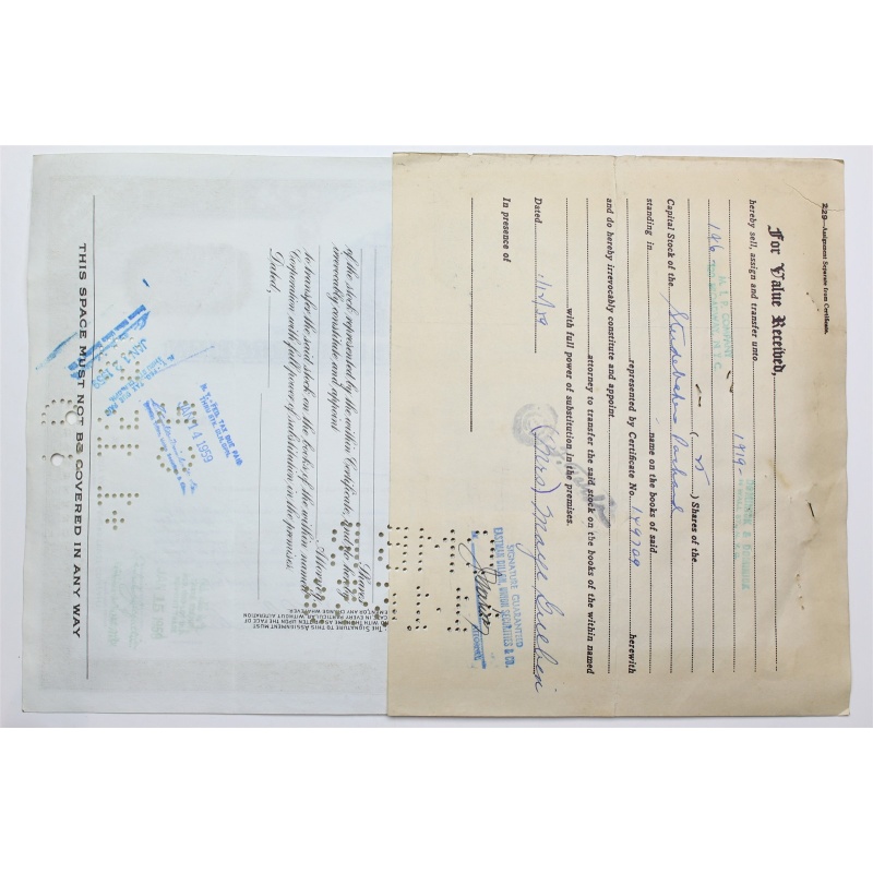 1958 Studebaker-Packard Corporation Stock Certificate - Y0149709 - 25 Shares