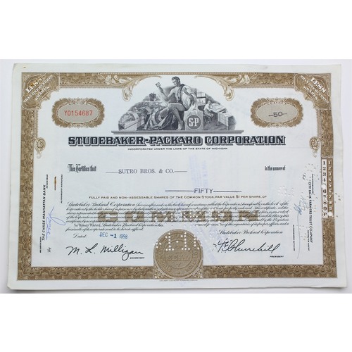 1958 Studebaker-Packard Corporation Stock Certificate - Y0154687 - 50 Shares