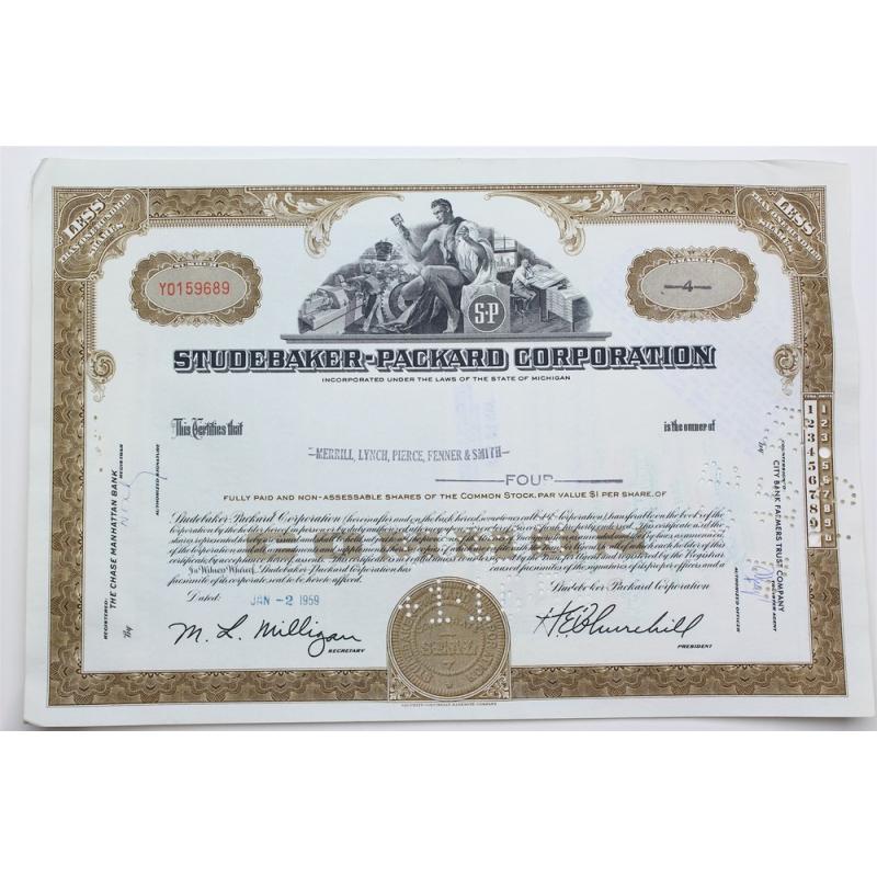 1959 Studebaker-Packard Corporation Stock Certificate - Y0159689 - 4 Shares