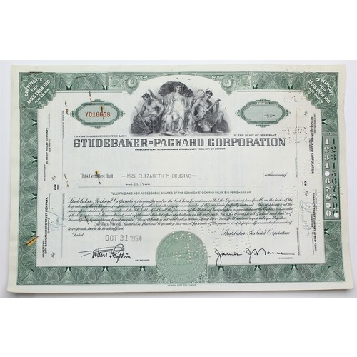 1954 Studebaker-Packard Corporation Stock Certificate - Y016658 - 50 Shares