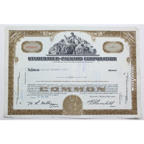 1958 Studebaker-Packard Corporation Stock Certificate - Y0159416 - 6 Shares