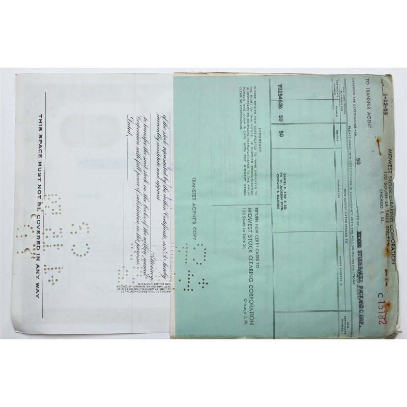 1958 Studebaker-Packard Corporation Stock Certificate - Y0154626 - 50 Shares