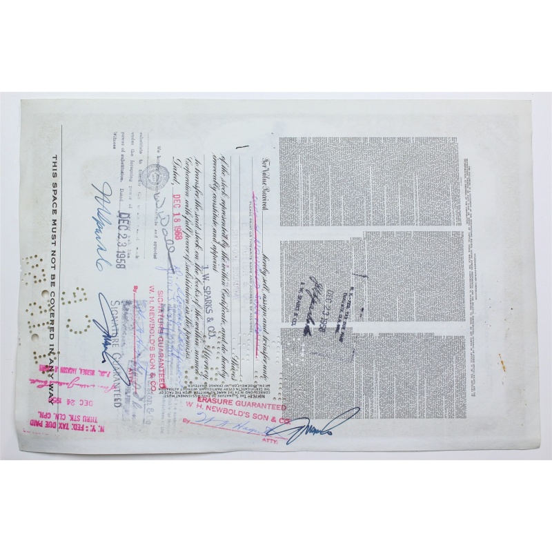 1958 Studebaker-Packard Corporation Stock Certificate - Y0148304 - 50 Shares