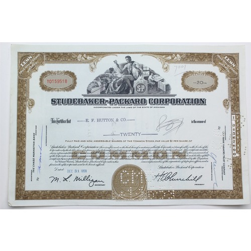 1958 Studebaker-Packard Corporation Stock Certificate - Y0159518 - 20 Shares