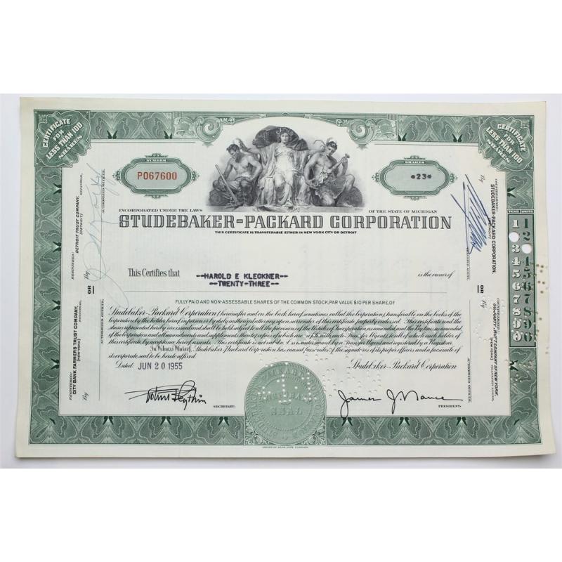 1955 Studebaker-Packard Corporation Stock Certificate - P067600 - 23 Shares