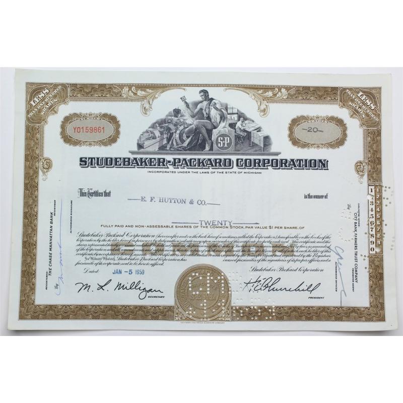 1959 Studebaker-Packard Corporation Stock Certificate - Y0159861 - 20 Shares