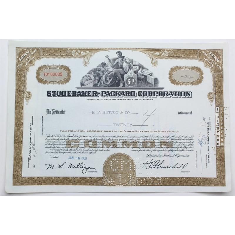 1959 Studebaker-Packard Corporation Stock Certificate - Y0160035 - 20 Shares