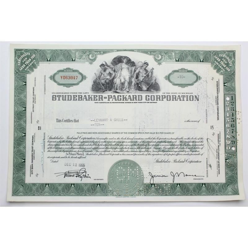 1955 Studebaker-Packard Corporation Stock Certificate - Y063047 - 10 Shares