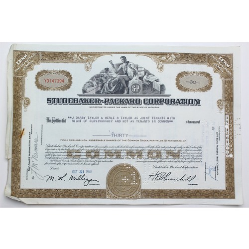 1958 Studebaker-Packard Corporation Stock Certificate - Y0147394 - 30 Shares