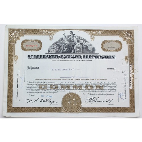 1958 Studebaker-Packard Corporation Stock Certificate - Y0155815 - 4 Shares
