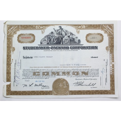 1959 Studebaker-Packard Corporation Stock Certificate - Y0160855 - 65 Shares
