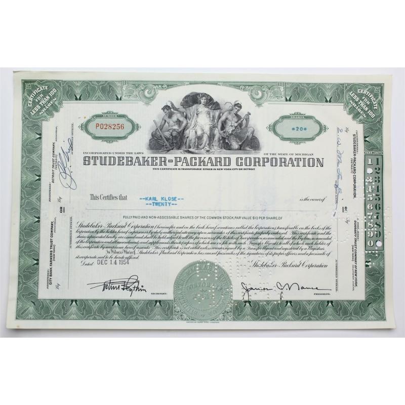 1954 Studebaker-Packard Corporation Stock Certificate - P028256 - 20 Shares