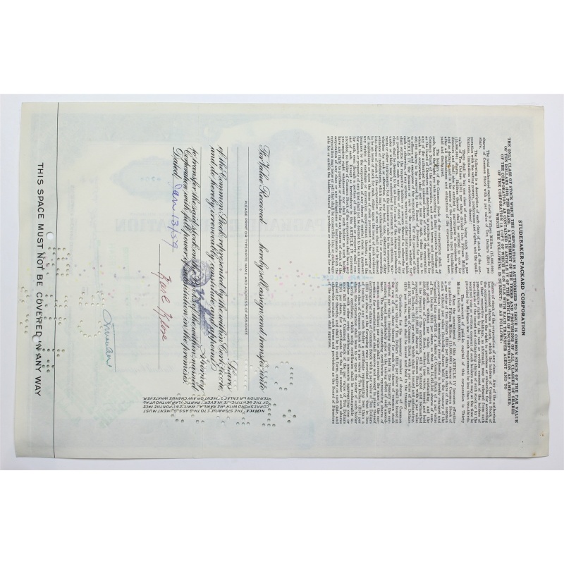 1954 Studebaker-Packard Corporation Stock Certificate - P028256 - 20 Shares