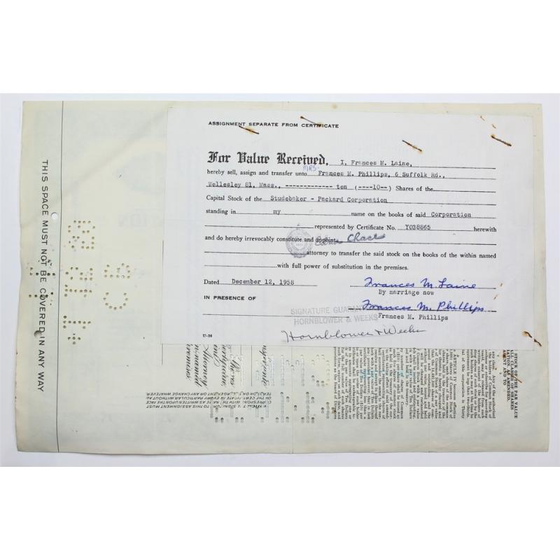 1955 Studebaker-Packard Corporation Stock Certificate - Y038865 - 10 Shares
