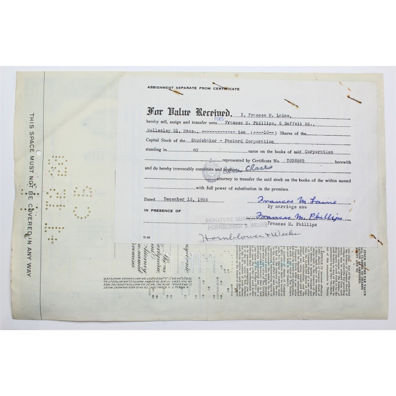 1955 Studebaker-Packard Corporation Stock Certificate - Y038865 - 10 Shares
