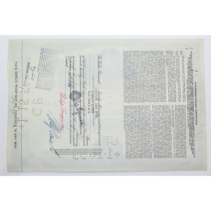 1954 Studebaker-Packard Corporation Stock Certificate - Y025702 - 20 Shares