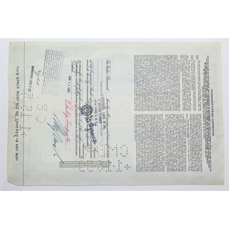 1954 Studebaker-Packard Corporation Stock Certificate - Y09278 - 20 Shares