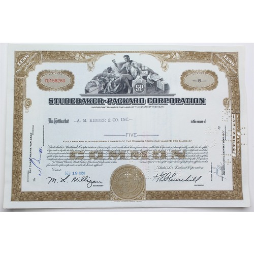 1958 Studebaker-Packard Corporation Stock Certificate - Y0158260 - 5 Shares