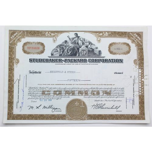 1958 Studebaker-Packard Corporation Stock Certificate - Y0159626 - 15 Shares