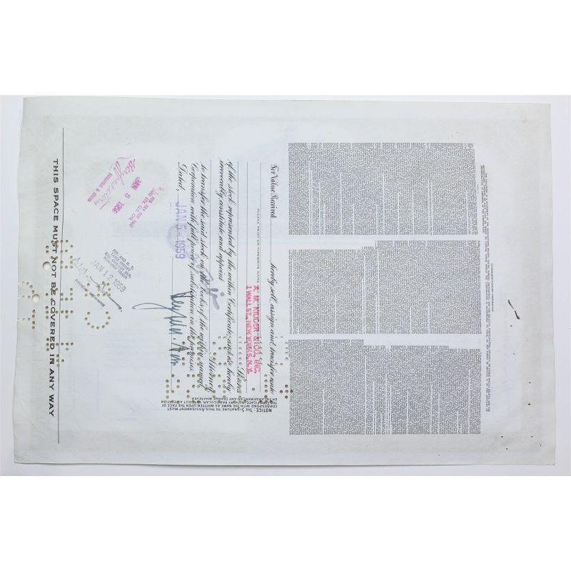 1958 Studebaker-Packard Corporation Stock Certificate - Y0159626 - 15 Shares