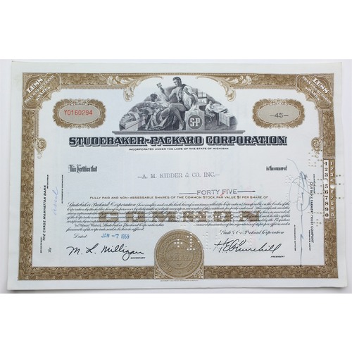 1959 Studebaker-Packard Corporation Stock Certificate - Y0160294 - 45 Shares