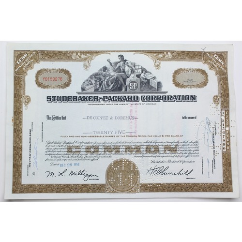 1958 Studebaker-Packard Corporation Stock Certificate - Y0159276 - 25 Shares