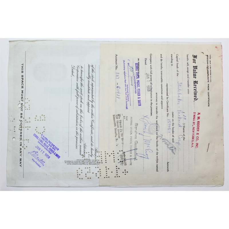 1958 Studebaker-Packard Corporation Stock Certificate - Y0150061 - 10 Shares