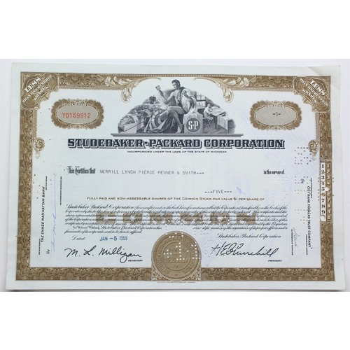 1959 Studebaker-Packard Corporation Stock Certificate - Y0159912 - 5 Shares