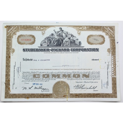 1958 Studebaker-Packard Corporation Stock Certificate - Y0143668 - 50 Shares
