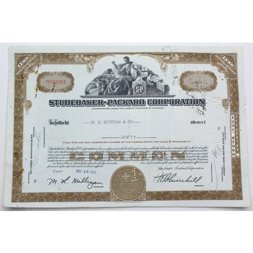 1958 Studebaker-Packard Corporation Stock Certificate - Y0151912 - 50 Shares