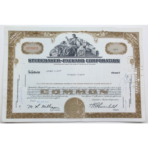 1958 Studebaker-Packard Corporation Stock Certificate - Y0159215 - 25 Shares