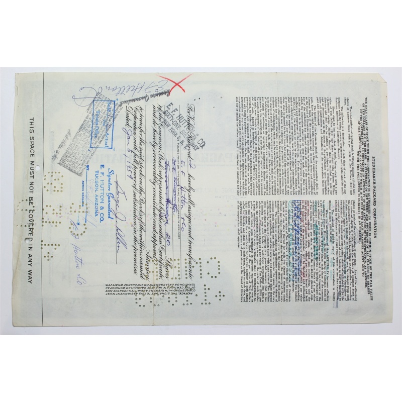 1956 Studebaker-Packard Corporation Stock Certificate - Y066762 - 20 Shares