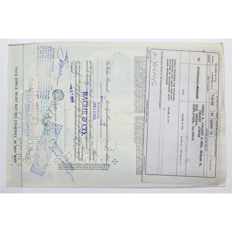 1955 Studebaker-Packard Corporation Stock Certificate - Y060046 - 10 Shares