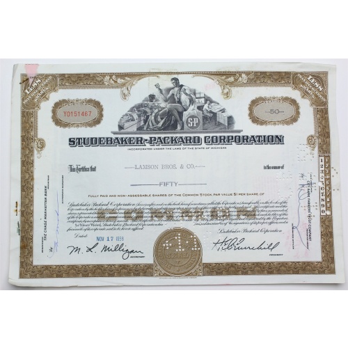 1958 Studebaker-Packard Corporation Stock Certificate - Y0151467 - 50 Shares