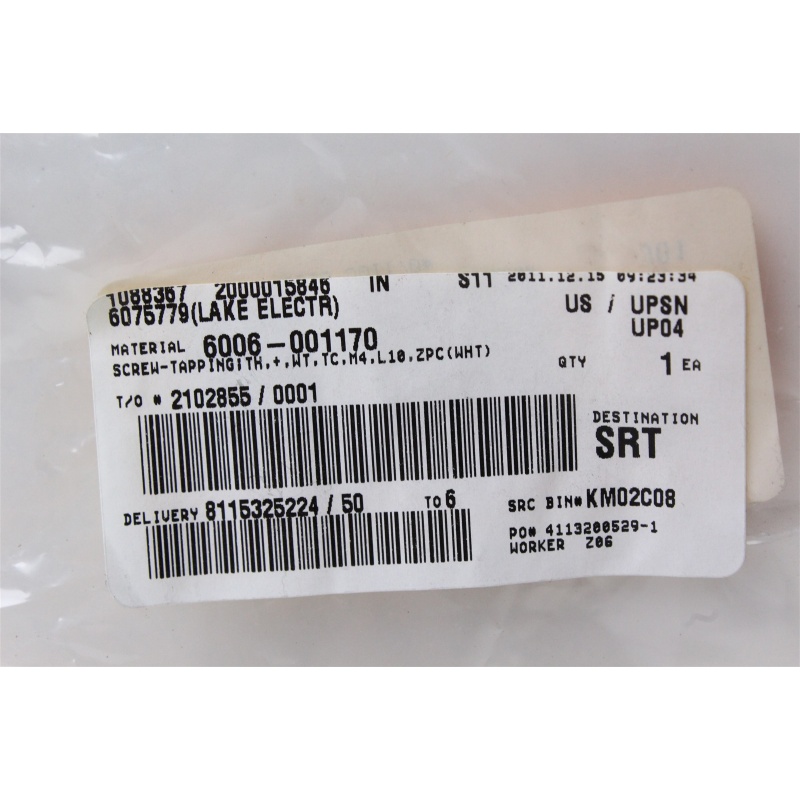 SAMSUNG 6006-001170 TAPPING SCREW TH,+,WT,TC,M4,L10,ZPC(WHT)