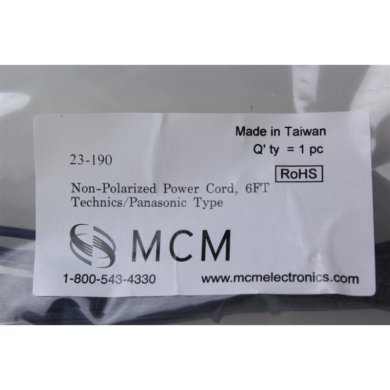MCM 23-190 C8-STYLE 6FT - AC POWER SUPPLY CORD - TECHNICS PANASONIC TYPE