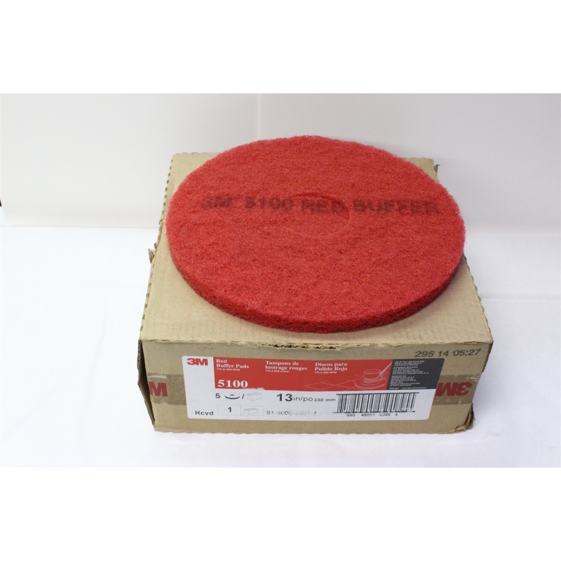 3M 5100 13" Red Buffing Floor Pad - 5/Case - 7910014394464 50048011083884