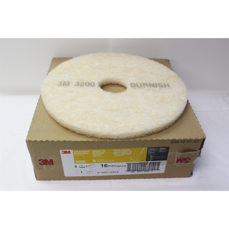 3M 3200 TopLine Speed 16" White / Amber Burnishing Floor Pad - 5/Case