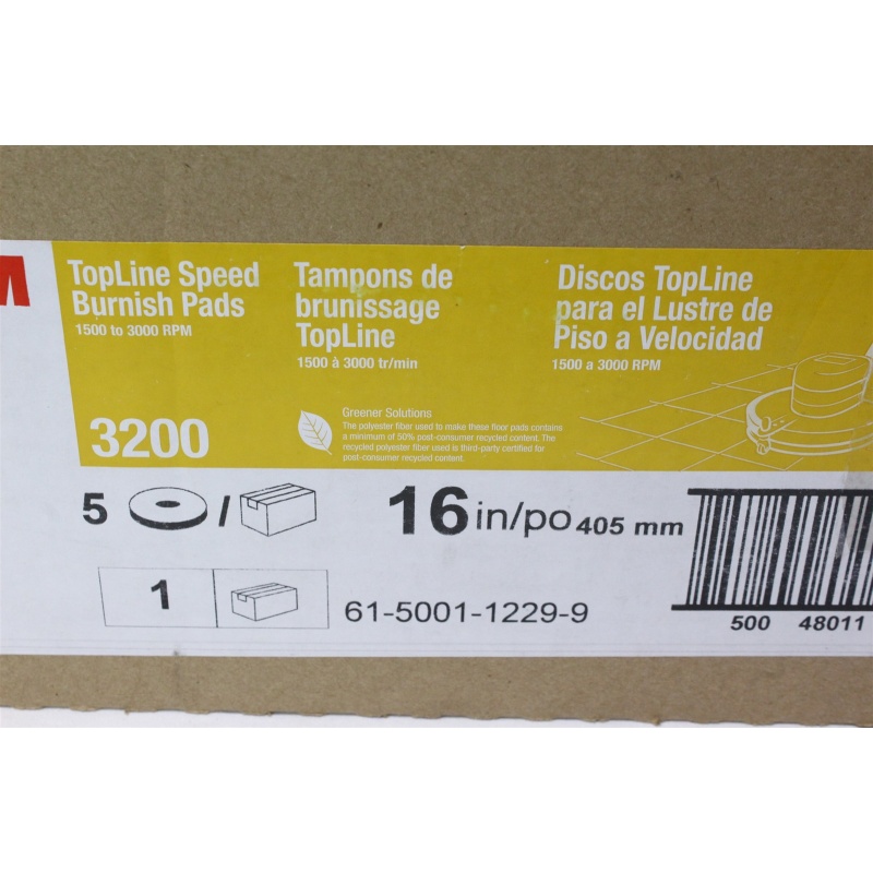 3M 3200 TopLine Speed 16" White / Amber Burnishing Floor Pad - 5/Case