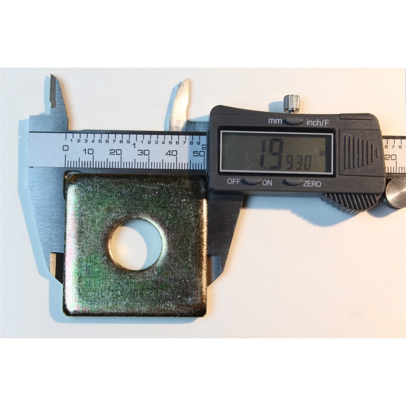 2" Square Flat Washer Yellow Zinc Plated Steel 0.7" ID, 1/4" Thick 5/8" Bolt