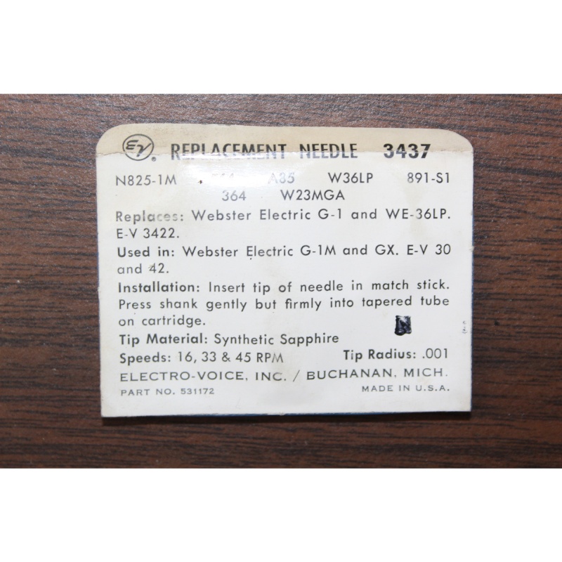 Electro-Voice Replacement Phonograph Needle Stylus 3437